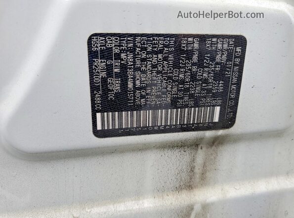 JN8AT3BA4MW015711 2021 NISSAN ROGUE White VIN კოდის სტიკერის ხედი
