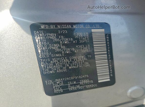 JN8AY2AC8P9182476 2023 NISSAN ARMADA Silver VIN sticker view