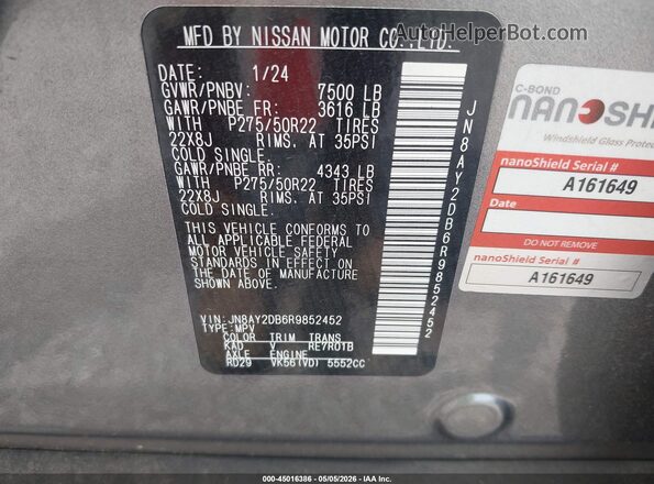 JN8AY2DB6R9852452 2024 NISSAN ARMADA Gray Engine compartment view