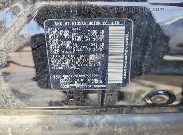 JN8AY2NE8H9705864 2017 NISSAN ARMADA Black Widok wnętrza 360 stopni