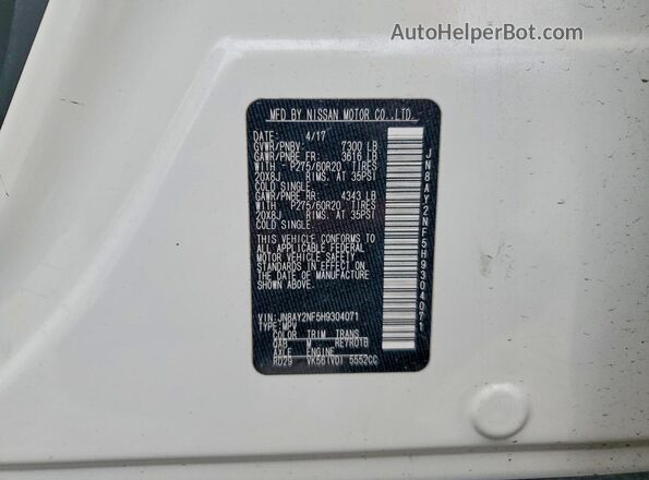 JN8AY2NF5H9304071 2017 NISSAN ARMADA White VIN sticker view
