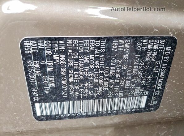 JN8BT3BA1SW007521 2025 NISSAN ROGUE Tan VIN կոդի պիտակի տեսք