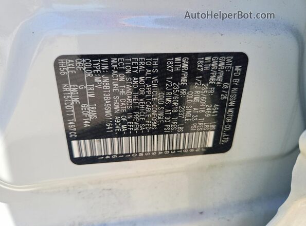 JN8BT3BA9SW011641 2025 NISSAN ROGUE White VIN կոդի պիտակի տեսք