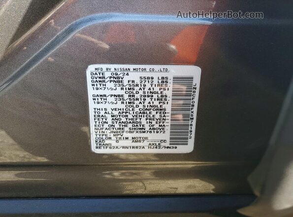 JN8CF0BFXSM761972 2025 NISSAN ARIYA Charcoal VIN sticker view