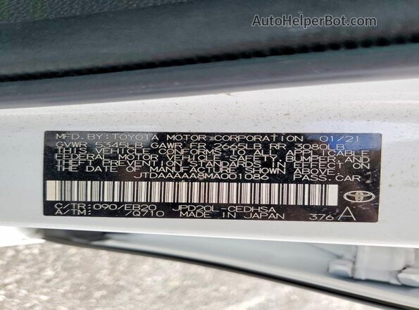 JTDAAAAA8MA001086 2021 TOYOTA LIMITED White Вид підкапотного простору