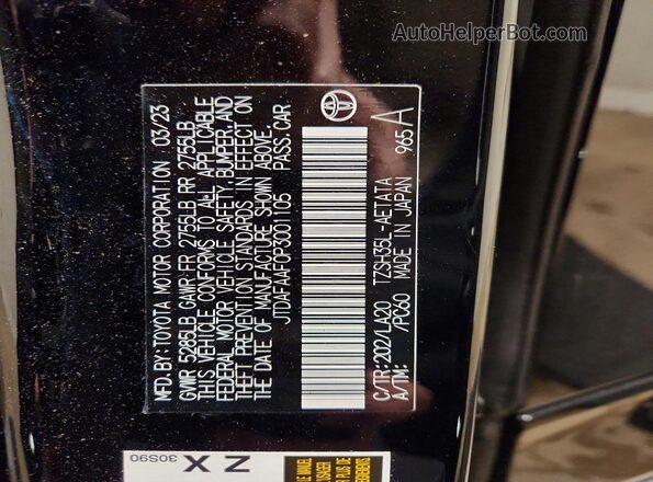 JTDAFAAF0P3001105 2023 TOYOTA CROWN Black Вид наклейки з VIN-кодом