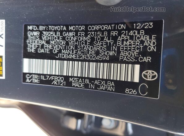 JTDB4MEE2R3024594 2024 TOYOTA COROLLA Серый Вид наклейки с VIN-кодом