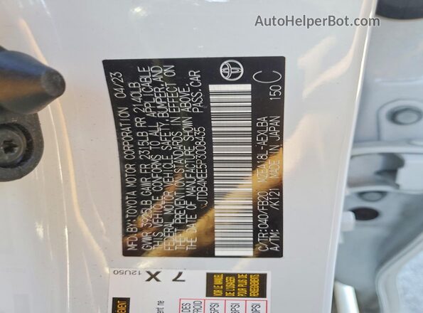 JTDB4MEE5P3008435 2023 TOYOTA COROLLA White ძრავის განყოფილების ხედი
