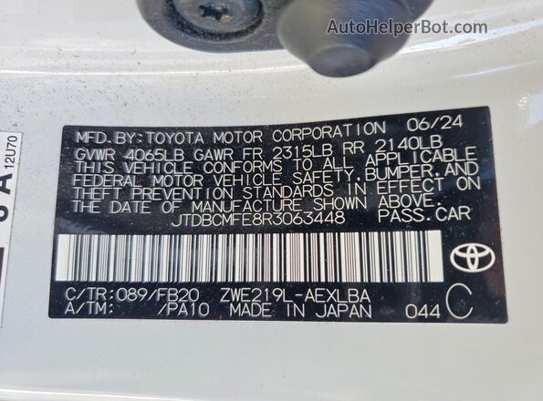 JTDBCMFE8R3063448 2024 TOYOTA COROLLA White Вид підкапотного простору