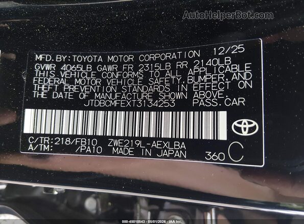 JTDBCMFEXT3134253 2026 TOYOTA LL Черный Вид подкапотного пространства