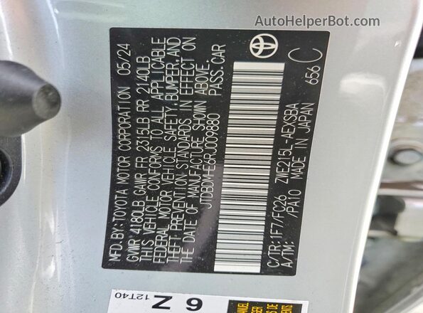 JTDBDMHE6RJ009880 2024 TOYOTA LL Silver VIN კოდის სტიკერის ხედი