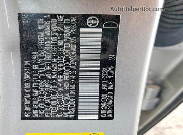 JTDBVRBDXHA001225 2017 TOYOTA MIRAI Silver Widok komory silnika