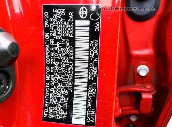 JTDEPMAE3MJ143057 2021 TOYOTA COROLLA Red Engine compartment view