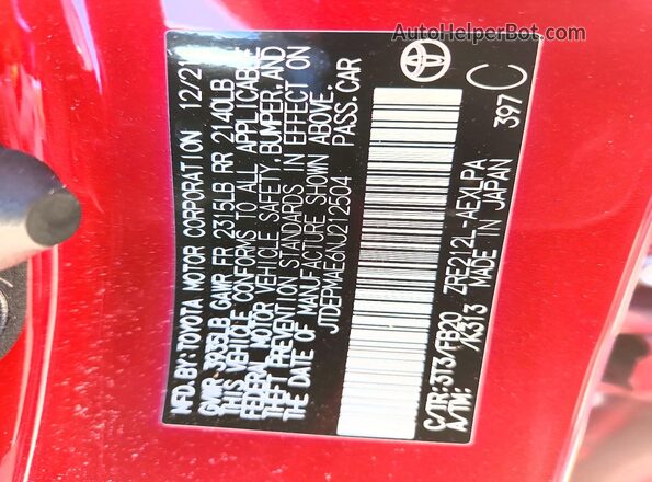 JTDEPMAE6NJ212504 2022 TOYOTA COROLLA Burgundy Widok komory silnika