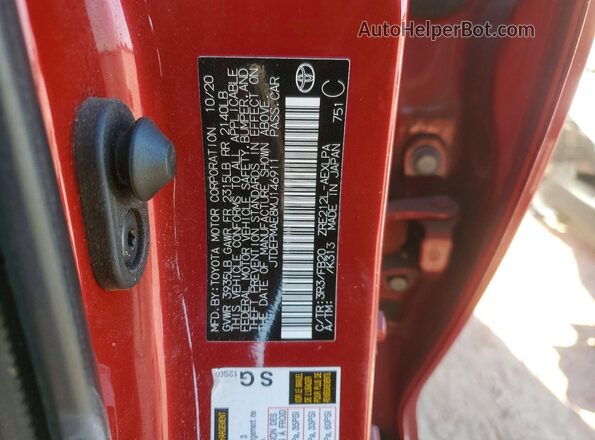 JTDEPMAE8MJ146911 2021 TOYOTA COROLLA Red Widok naklejki z numerem VIN