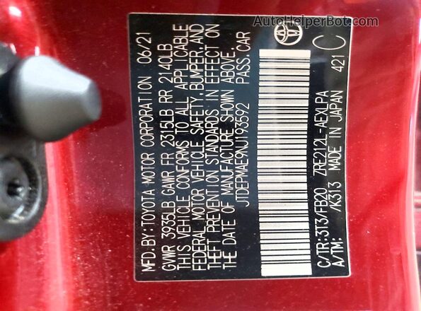 JTDEPMAE9NJ193592 2022 TOYOTA COROLLA Red Вид підкапотного простору