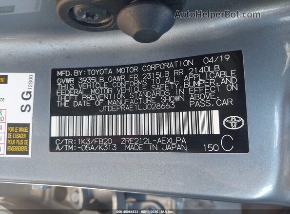 JTDEPRAE1LJ028663 2020 TOYOTA LL Light Blue Widok komory silnika