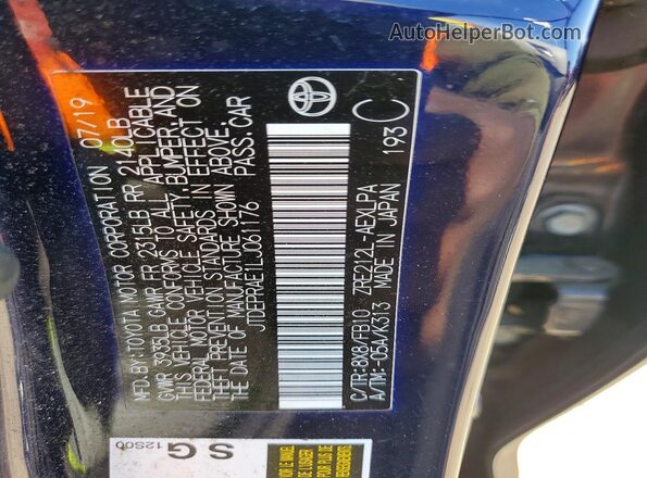 JTDEPRAE1LJ061176 2020 TOYOTA COROLLA Blue Вид підкапотного простору