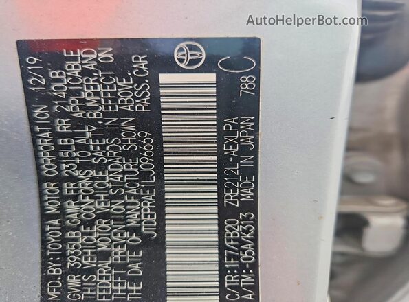 JTDEPRAE1LJ096669 2020 TOYOTA COROLLA Silver ძრავის განყოფილების ხედი