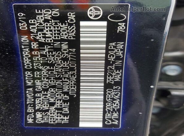 JTDEPRAE3LJ017714 2020 TOYOTA COROLLA Black Շարժիչի բաժամունքի տեսք