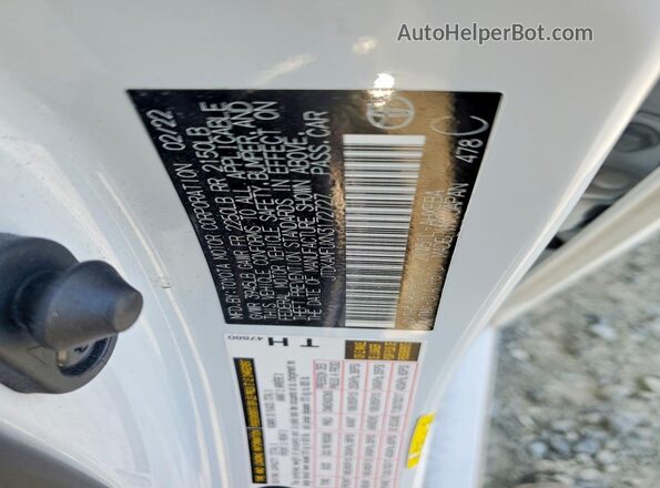 JTDKAMFUXN3172727 2022 TOYOTA PRIUS White Vista de la etiqueta del VIN