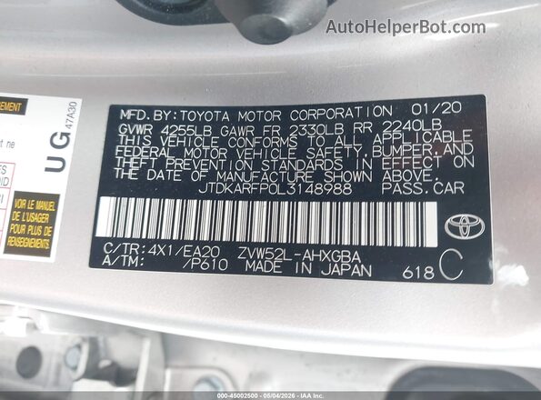 JTDKARFP0L3148988 2020 TOYOTA LE Желто-коричневый Вид подкапотного пространства