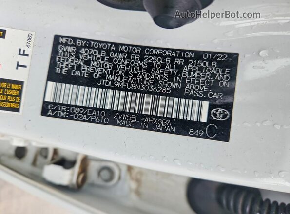 JTDL9MFU8N3036285 2022 TOYOTA PRIUS Белый Вид подкапотного пространства