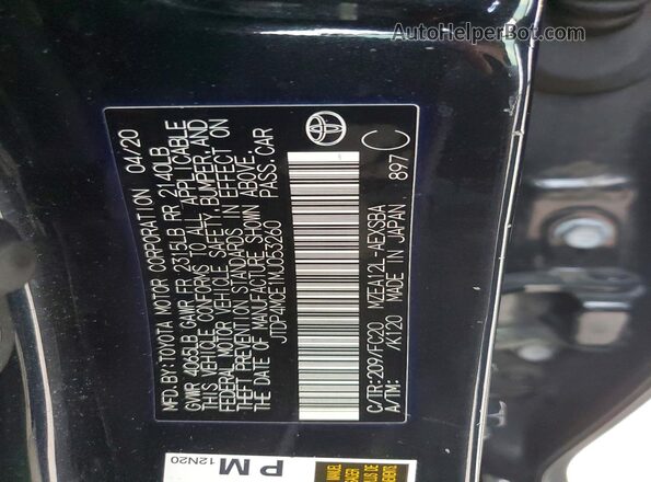JTDP4MCE1MJ053260 2021 TOYOTA COROLLA Black Widok naklejki z numerem VIN