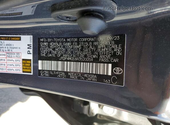 JTDP4MCE6R3520054 2024 TOYOTA COROLLA Серый Вид наклейки с VIN-кодом