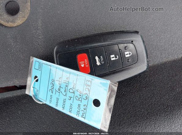 JTDP4RCE9LJ027985 2020 TOYOTA COROLLA Red Widok deski rozdzielczej