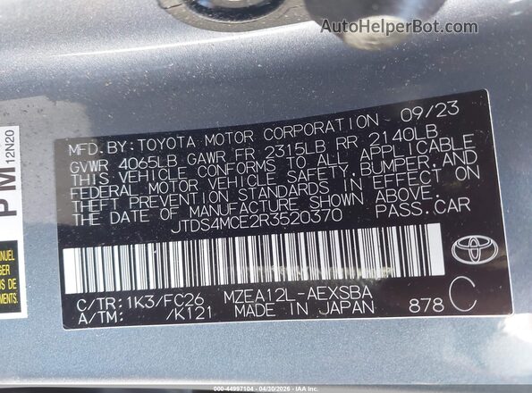 JTDS4MCE2R3520370 2024 TOYOTA LL Light Blue Շարժիչի բաժամունքի տեսք