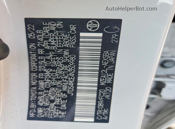 JTDS4MCE4N3509980 2022 TOYOTA COROLLA White Widok komory silnika