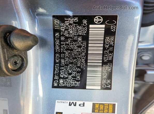 JTDS4MCE9MJ070561 2021 TOYOTA COROLLA Синий Вид наклейки с VIN-кодом