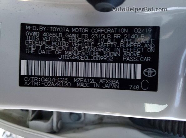 JTDS4RCE0LJ009952 2020 TOYOTA COROLLA Белый Вид подкапотного пространства