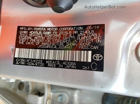 JTDS4RCE4LJ024941 2020 TOYOTA COROLLA Silver Engine compartment view
