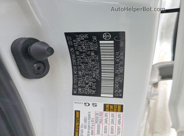 JTDVPMAE3N3017447 2022 TOYOTA COROLLA Белый Вид наклейки с VIN-кодом