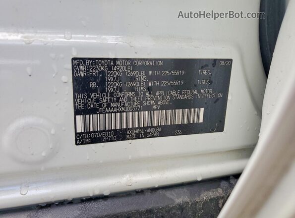 JTEAAAAHXMJ003771 2021 TOYOTA VENZA White Vista de la etiqueta del VIN