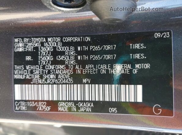 JTENU5JR2P6204435 2023 TOYOTA 4 Gray Widok wnętrza 360 stopni