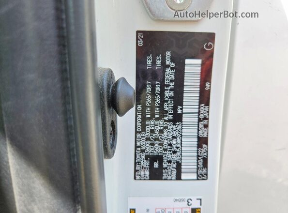 JTERU5JR4M5922863 2021 TOYOTA 4RUNNER White Widok naklejki z numerem VIN