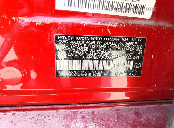 JTHBA1BL7JA006391 2018 LEXUS GS Красный Вид подкапотного пространства