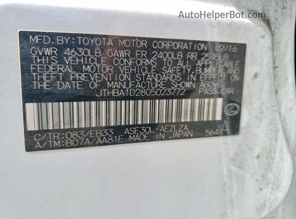 JTHBA1D28G5023772 2016 LEXUS IS White Widok komory silnika