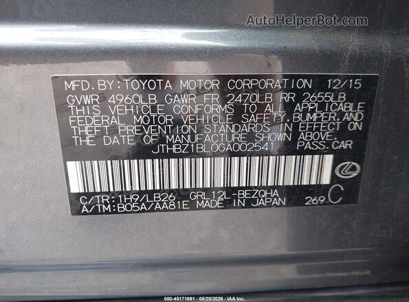 JTHBZ1BL0GA002541 2016 LEXUS GS 350 Gray Widok komory silnika