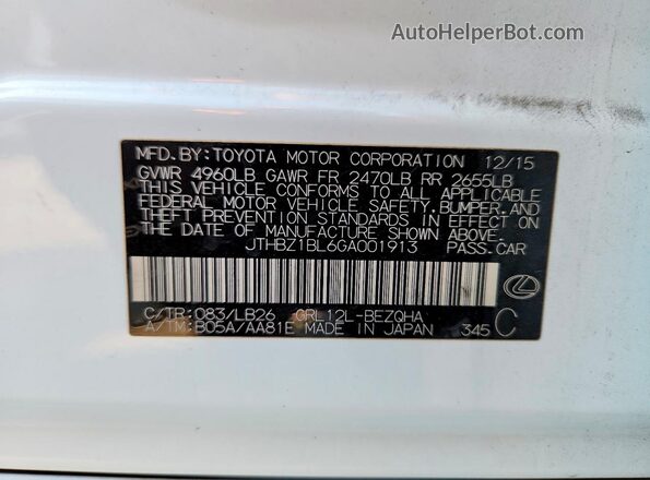 JTHBZ1BL6GA001913 2016 LEXUS GS White Widok komory silnika