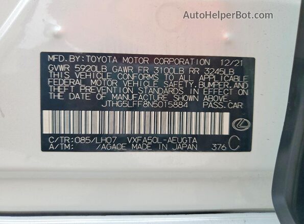 JTHG5LFF8N5015884 2022 LEXUS LS White Widok komory silnika