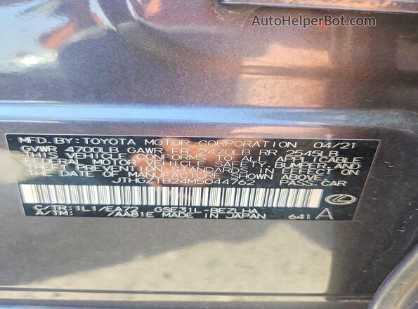 JTHGZ1B24M5044762 2021 LEXUS IS Угольный Вид наклейки с VIN-кодом