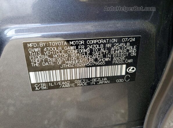 JTHGZ1B26R5079665 2024 LEXUS IS Charcoal Vista del compartimento del motor