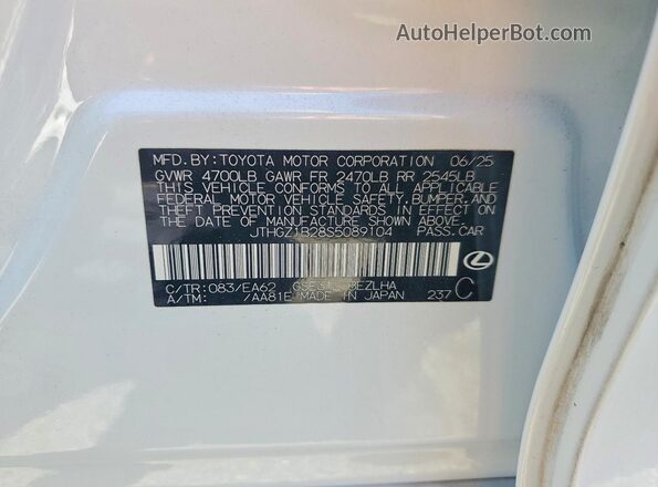 JTHGZ1B28S5089104 2025 LEXUS IS White Widok naklejki z numerem VIN