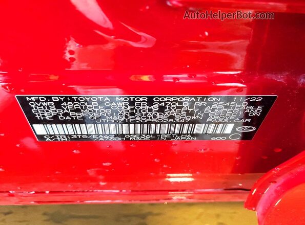 JTHGZ1E20P5028347 2023 LEXUS IS Красный Вид наклейки с VIN-кодом