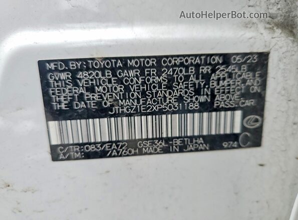 JTHGZ1E2XP5031188 2023 LEXUS IS Белый Вид наклейки с VIN-кодом
