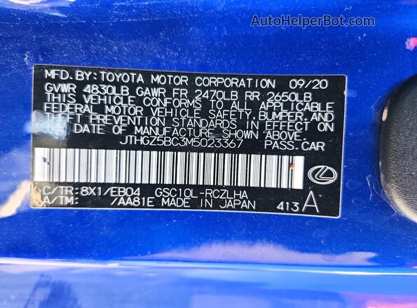 JTHGZ5BC3M5023367 2021 LEXUS RC Blue Widok komory silnika